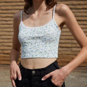 Brandy Melville Floral Tank Top - White and Blue